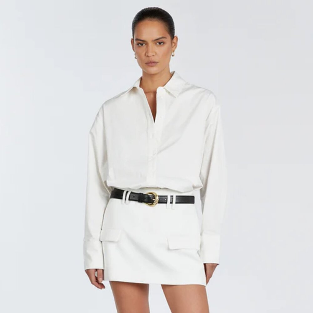 NWT DISSH Classic White Long Sleeve Cotton Collared Button Front Shirt